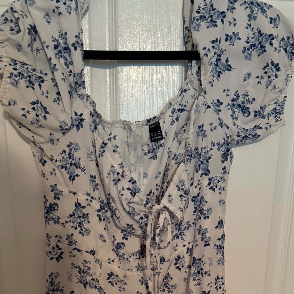 SHEIN Blue Floral Ruffle Dress L New